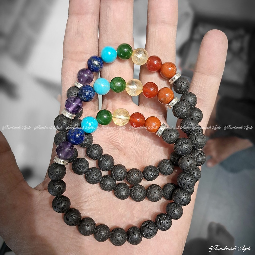 8mm Natural Lava With 7 Chakra Stone Bracelet