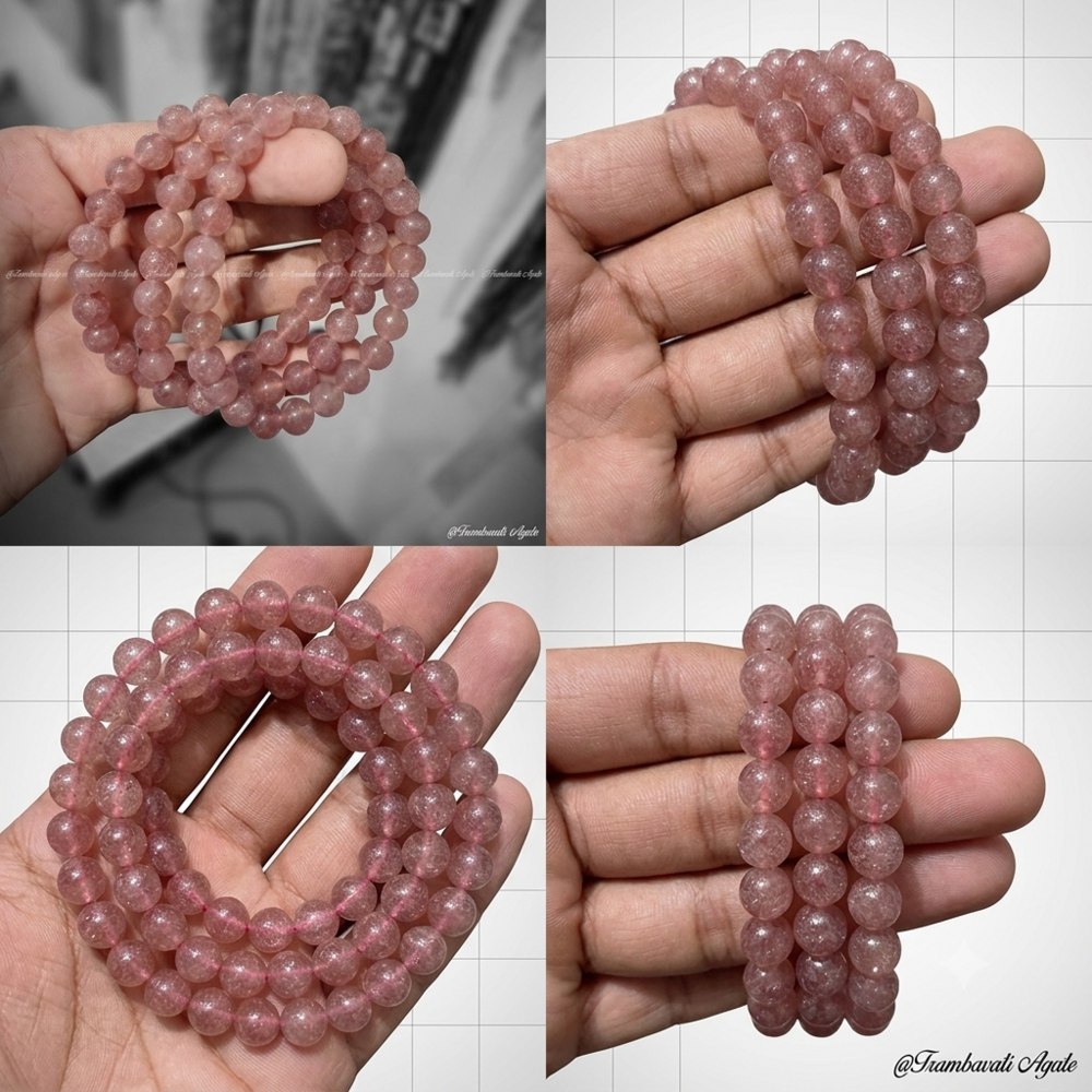 8Mm Natural Strawberry Quartz Stone Bracelet - Gender: Unisex