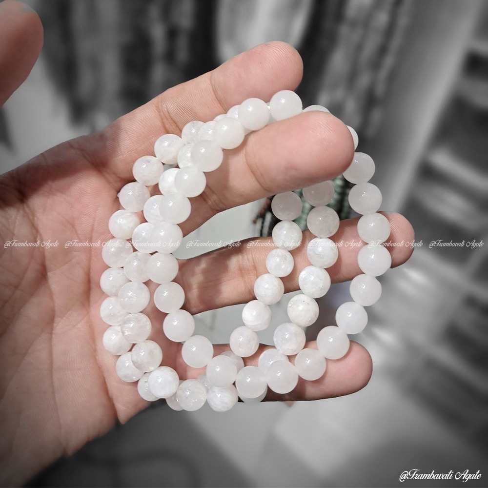 8mm Natural White Agate Stone Bracelet
