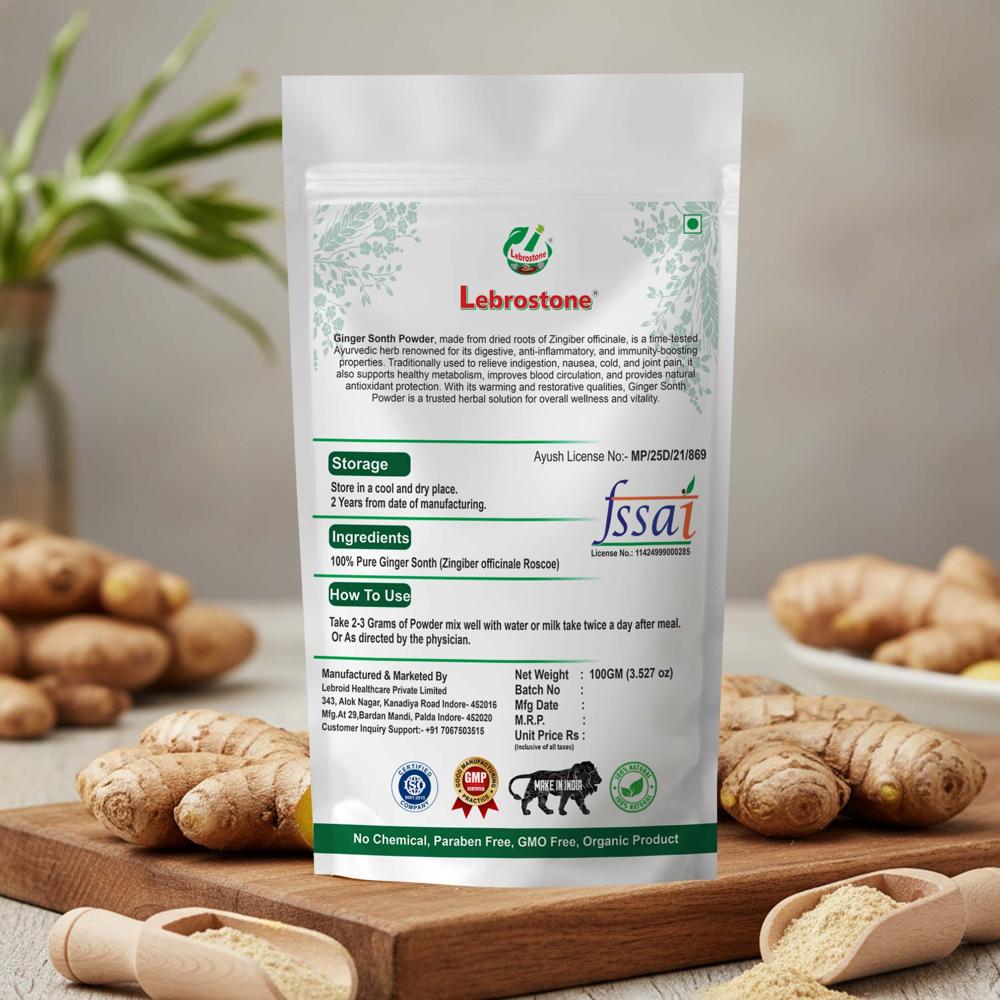Lebrostone Ginger Sonth Powder Digestive & Metabolism Support, Immunity Booster, Cold & Cough Relief(100g)