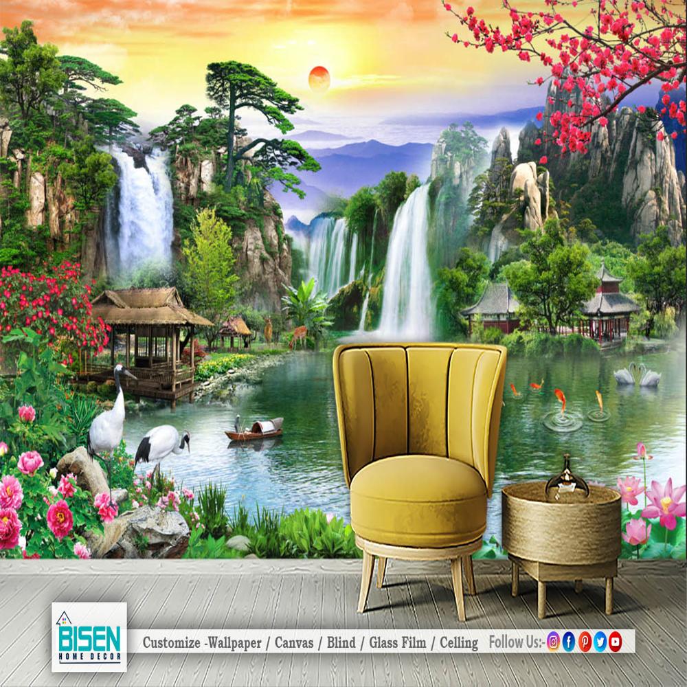 living room nature wallpaper