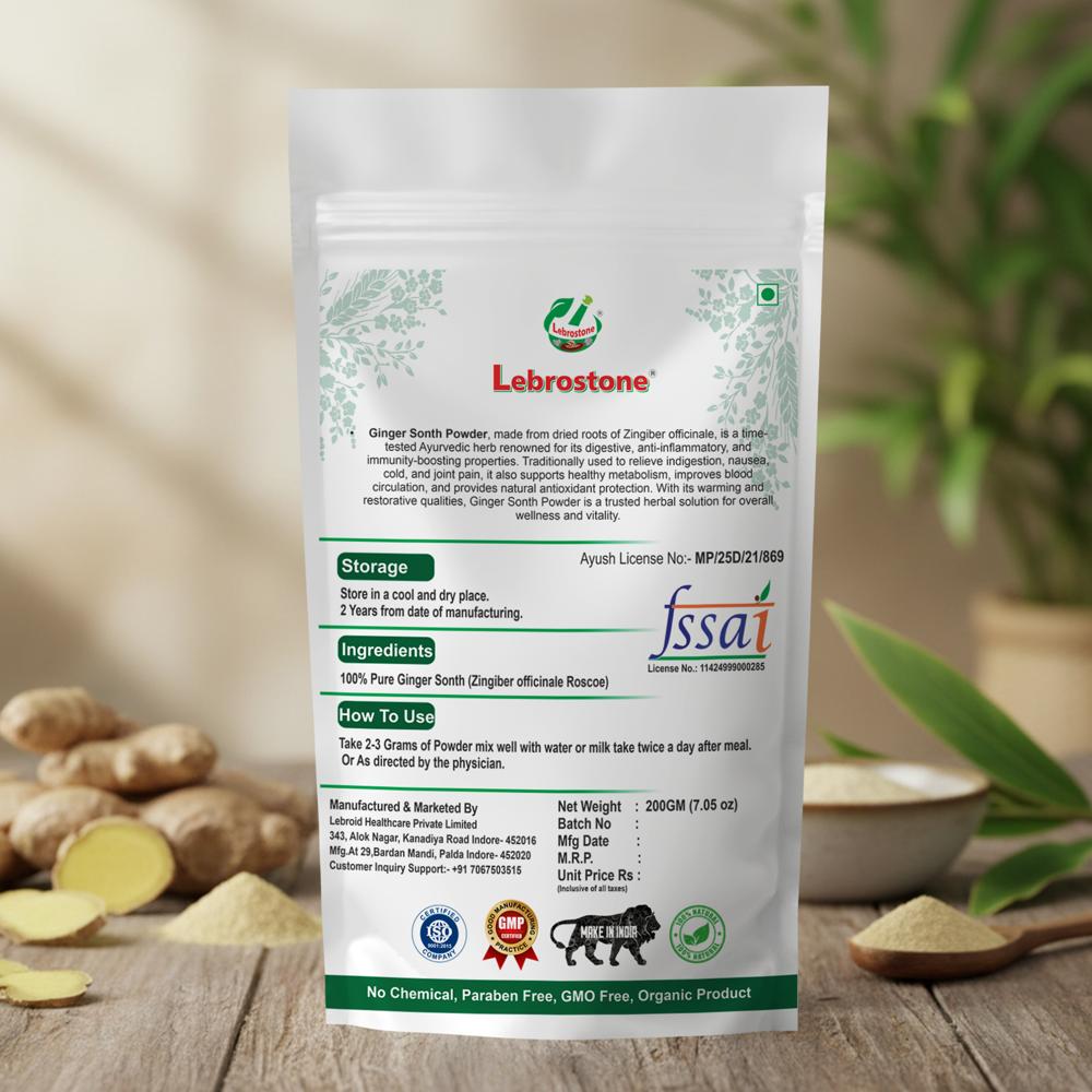 Lebrostone Ginger Sonth Powder  Digestive & Metabolism Support, Immunity Booster, Cold & Cough Relief(200g)