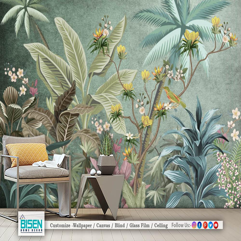 living room tropical wallpaper