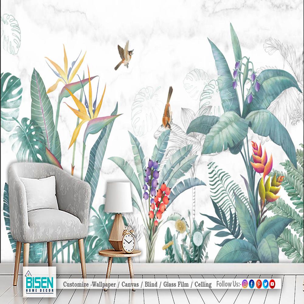 living room tropical wallpaper