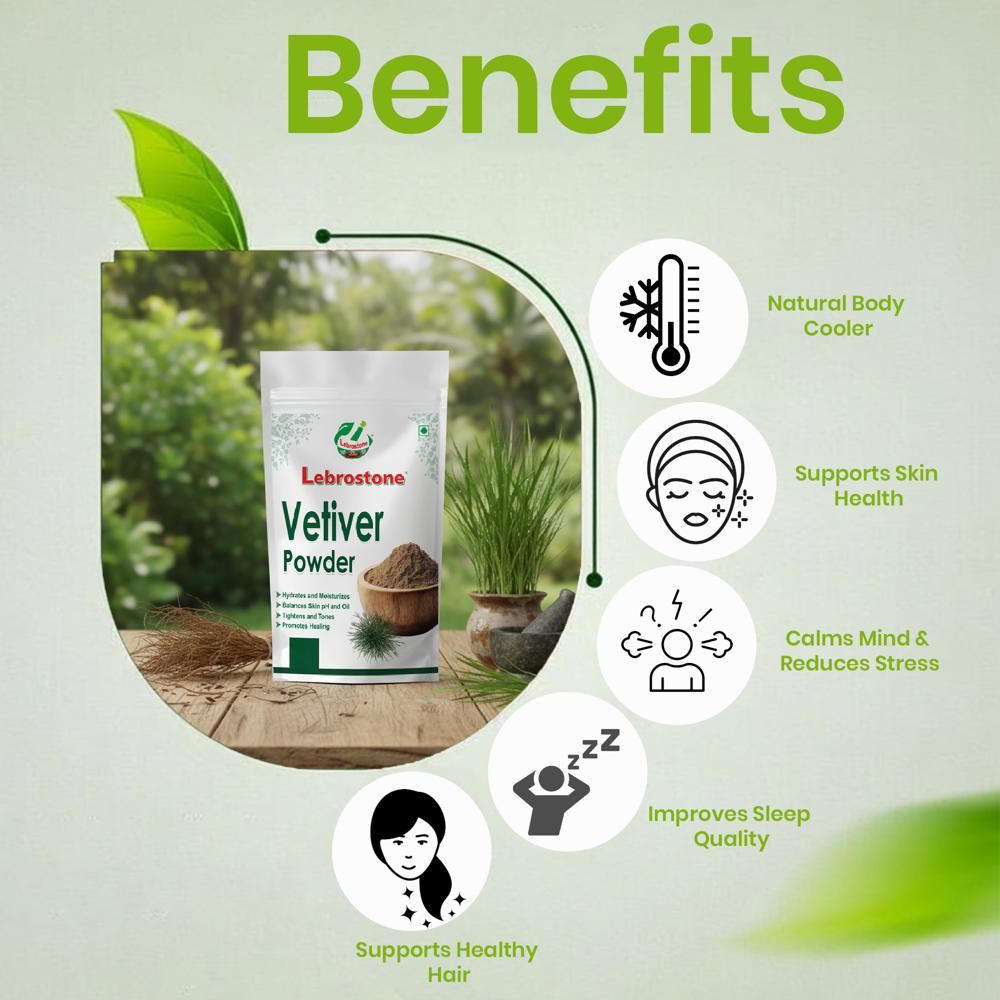 Lebrostone Vetiver Herbal Powder | Body Cooling, Hair Care & Relaxation Support|