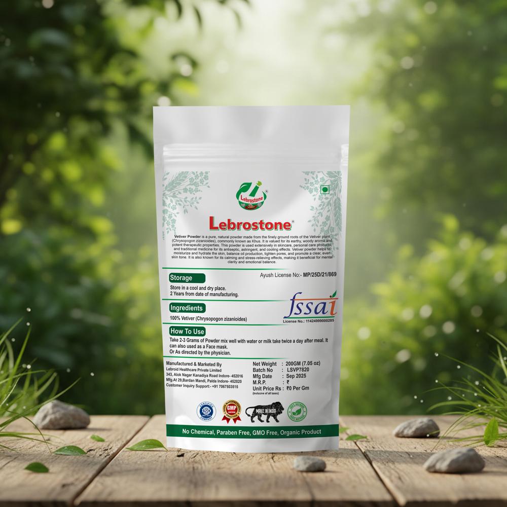 Lebrostone Vetiver Herbal Powder | Body Cooling, Hair Care & Relaxation Support|