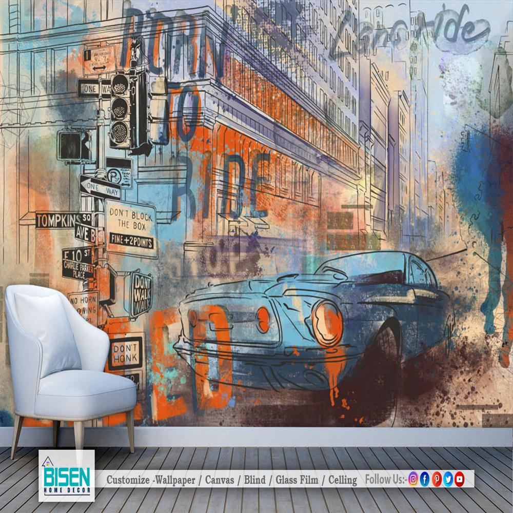 3d Car Wallpaper - Material: Non Woven