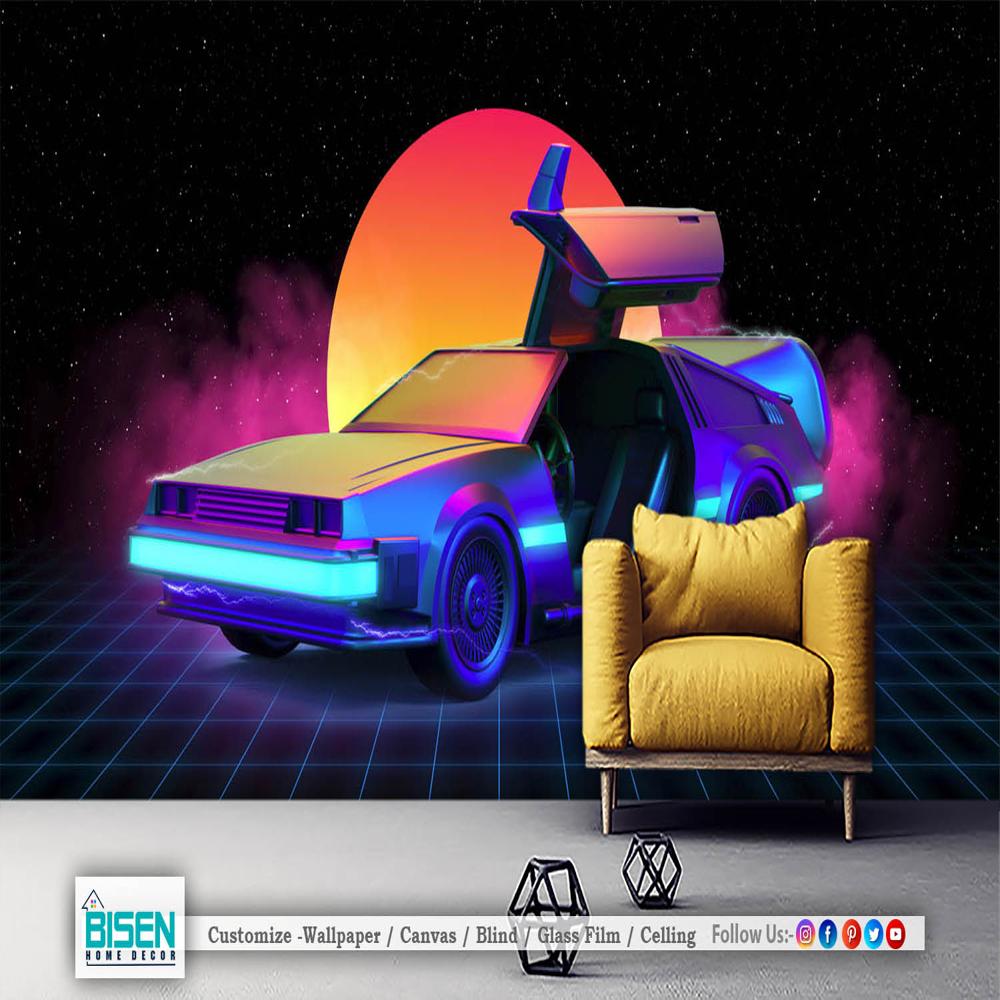 3d Car Wallpaper - Material: Non Woven