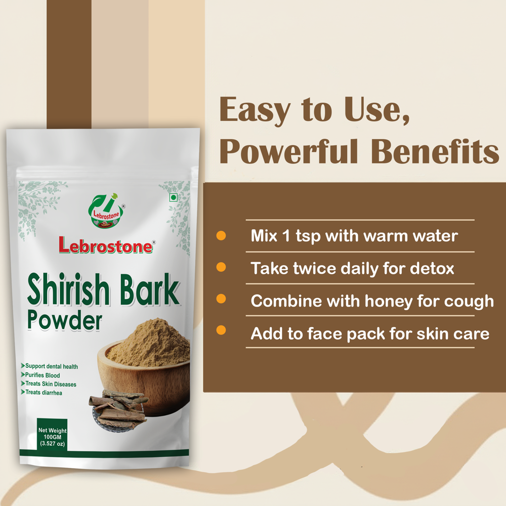Lebrostone Shirish Bark Powder Herbal Remedy for Skin Health, Allergy Relie & Lung Support(100g)
