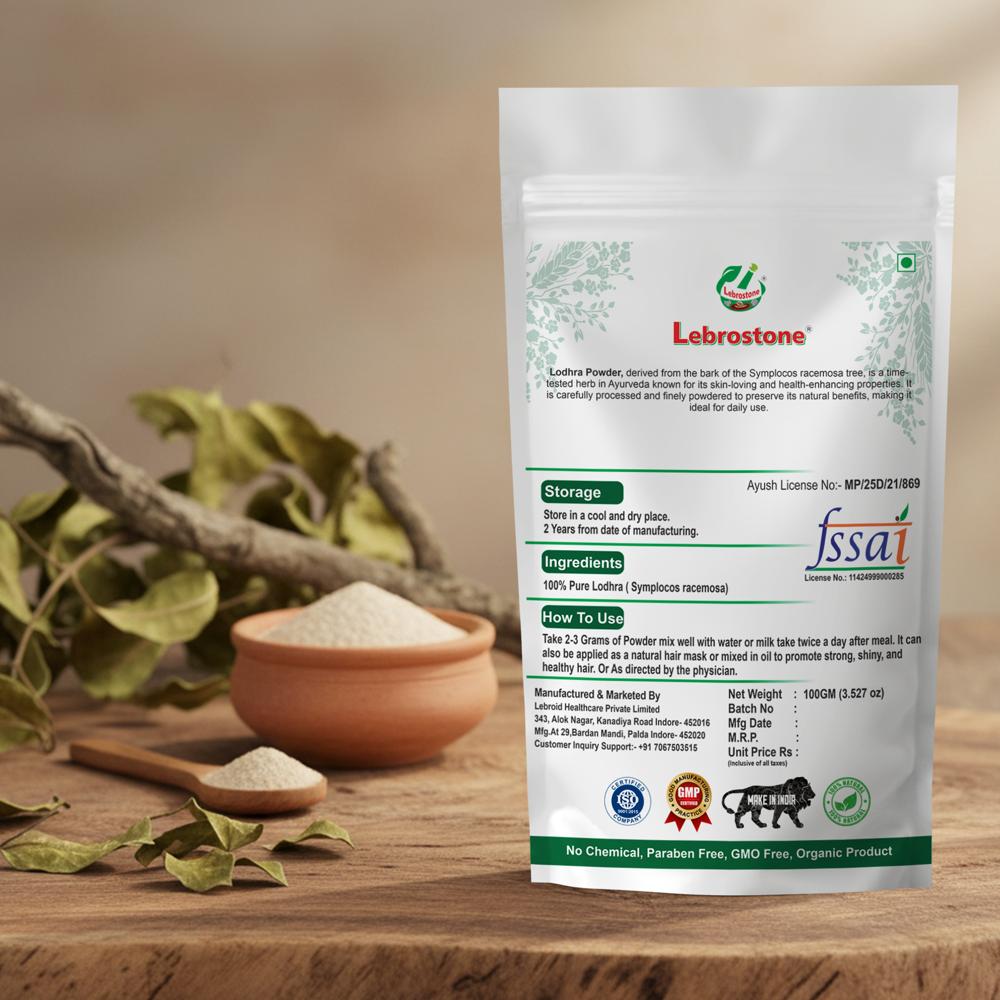 Lebrostone Lodhra Herbal Powder | Skin Glow, Digestive Balance & Detox Support|100g