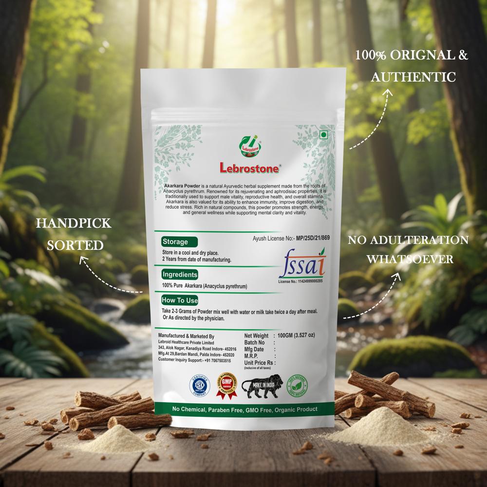 Lebrostone Akarkara Powder | Supports Joint Comfort, Digestion, Oral Care & Detox|100g