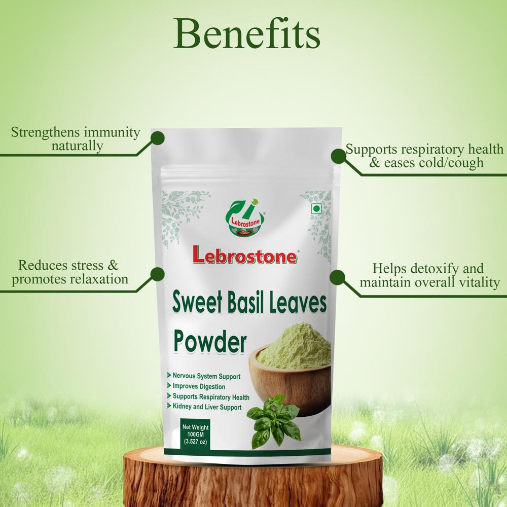 Lebrostone Sweet Basil Leaves Powder Natural Immunity Booster, Stress Relief & Cold/Cough Support(100g)