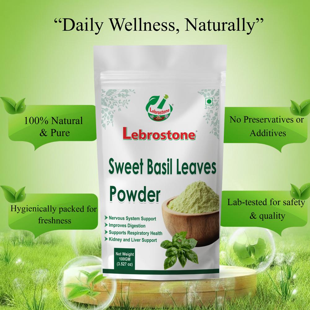 Lebrostone Sweet Basil Leaves Powder Natural Immunity Booster, Stress Relief & Cold/Cough Support(100g)