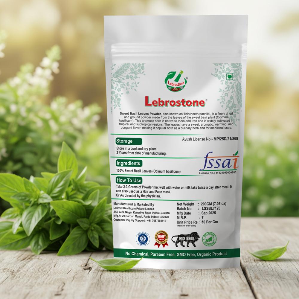 Lebrostone Sweet Basil Leaves Powder  Natural Immunity Booster, Stress Relief & Cold/Cough Support(200g)