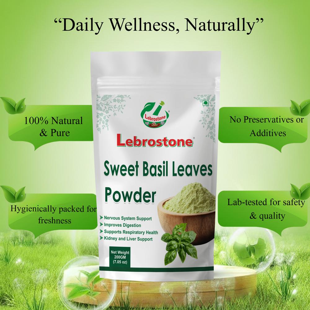 Lebrostone Sweet Basil Leaves Powder  Natural Immunity Booster, Stress Relief & Cold/Cough Support(200g)