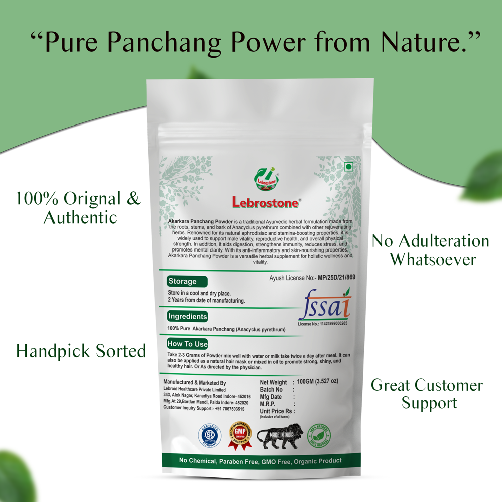 Lebrostone Akarkara Panchang Powder | Supports Immunity, Energy, Digestion & Oral Health|100g