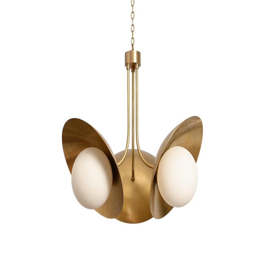 3 Light Globe Curved Pendant Mid Century Modern Raw Brass Sputnik Chandelier Light Fixture - Height: 30 Inch (in)