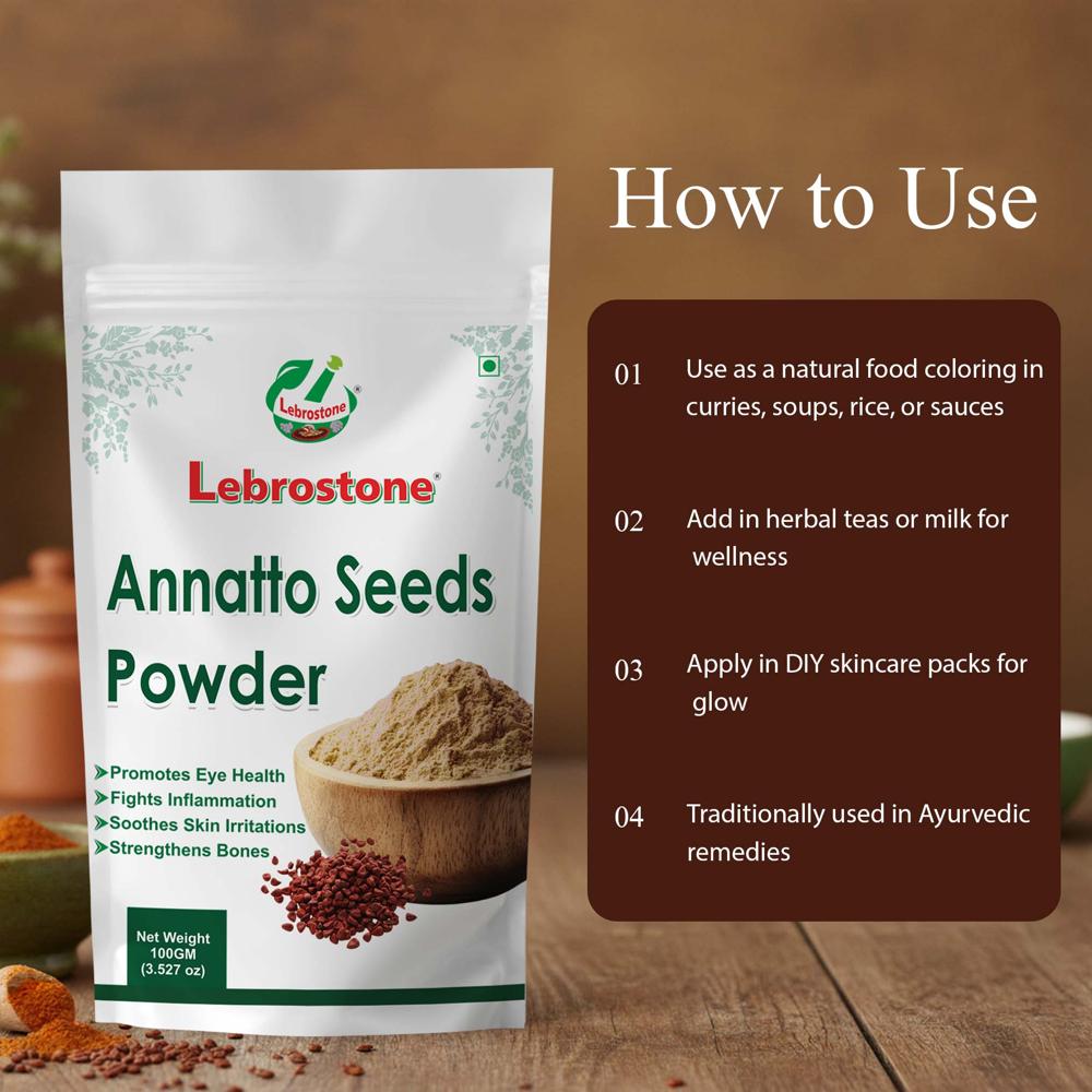 Lebrostone Annatto Seeds Powder Rich in Antioxidants & Vitamin E for Skin, Eye, Heart & Bone Health(100g)