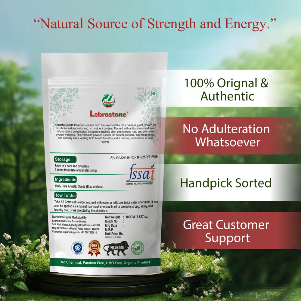 Lebrostone Annatto Seeds Powder Rich in Antioxidants & Vitamin E for Skin, Eye, Heart & Bone Health(100g)