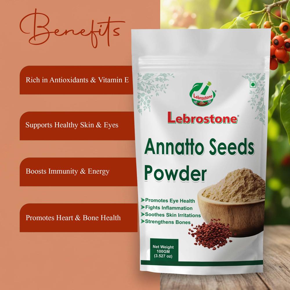 Lebrostone Annatto Seeds Powder Rich in Antioxidants & Vitamin E for Skin, Eye, Heart & Bone Health(100g)