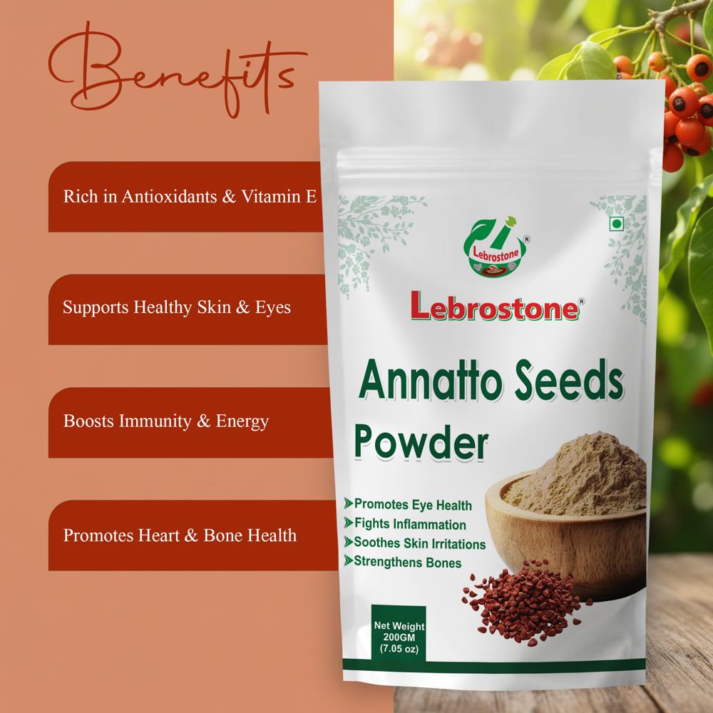 Lebrostone Annatto Seeds Powder  Rich in Antioxidants & Vitamin E for Skin, Eye, Heart & Bone Health(200g)