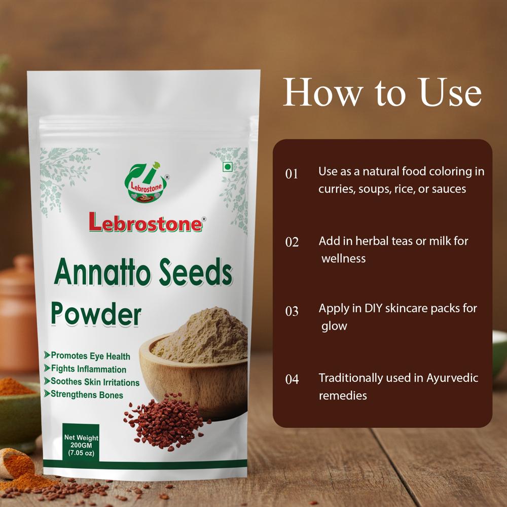 Lebrostone Annatto Seeds Powder  Rich in Antioxidants & Vitamin E for Skin, Eye, Heart & Bone Health(200g)