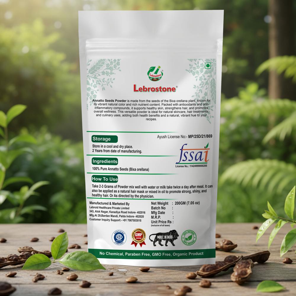 Lebrostone Annatto Seeds Powder  Rich in Antioxidants & Vitamin E for Skin, Eye, Heart & Bone Health(200g)