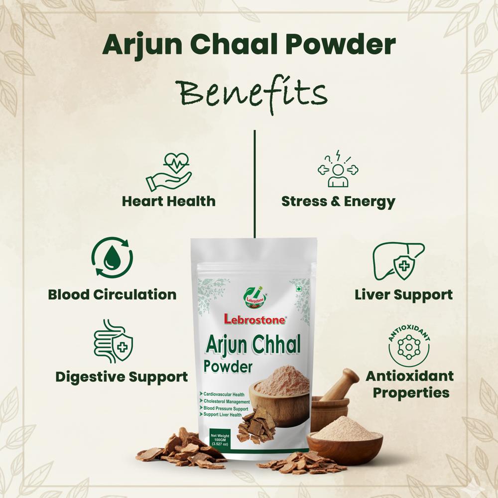 Lebrostone Arjun Chhal Powder | Heart Health, Blood Circulation, Liver & Digestive Support(100g)