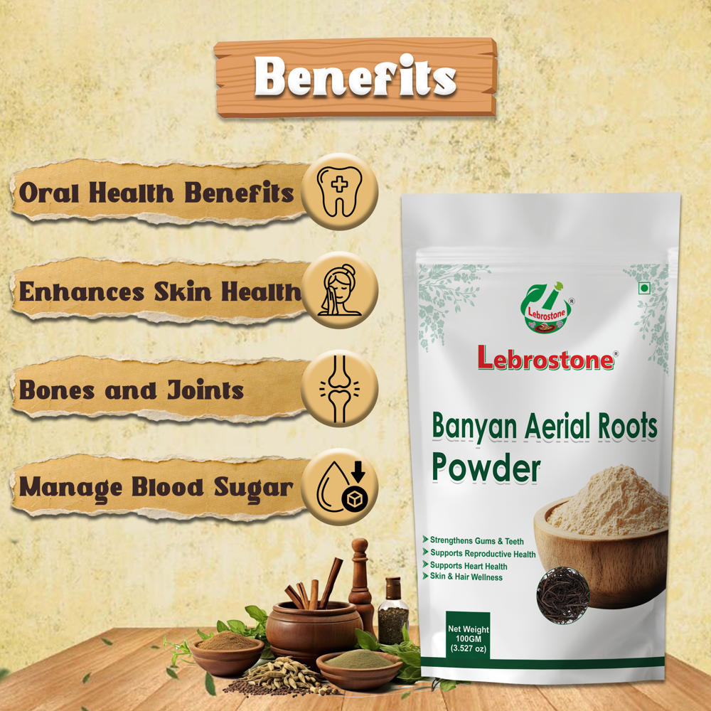Lebrostone Banyan Aerial Roots Powder | Strength & Stamina Support | Ayurvedic Wellness Herb|100g