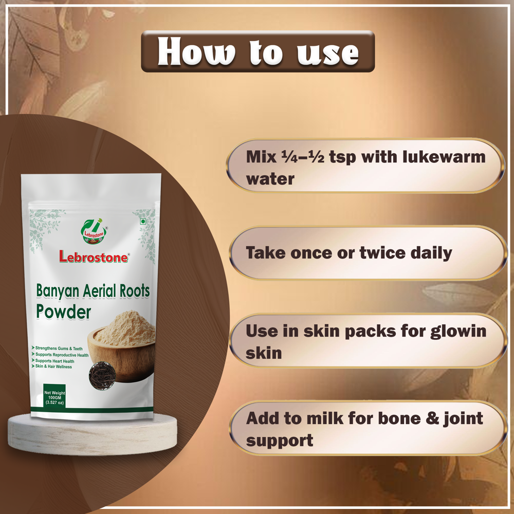 Lebrostone Banyan Aerial Roots Powder | Strength & Stamina Support | Ayurvedic Wellness Herb|100g