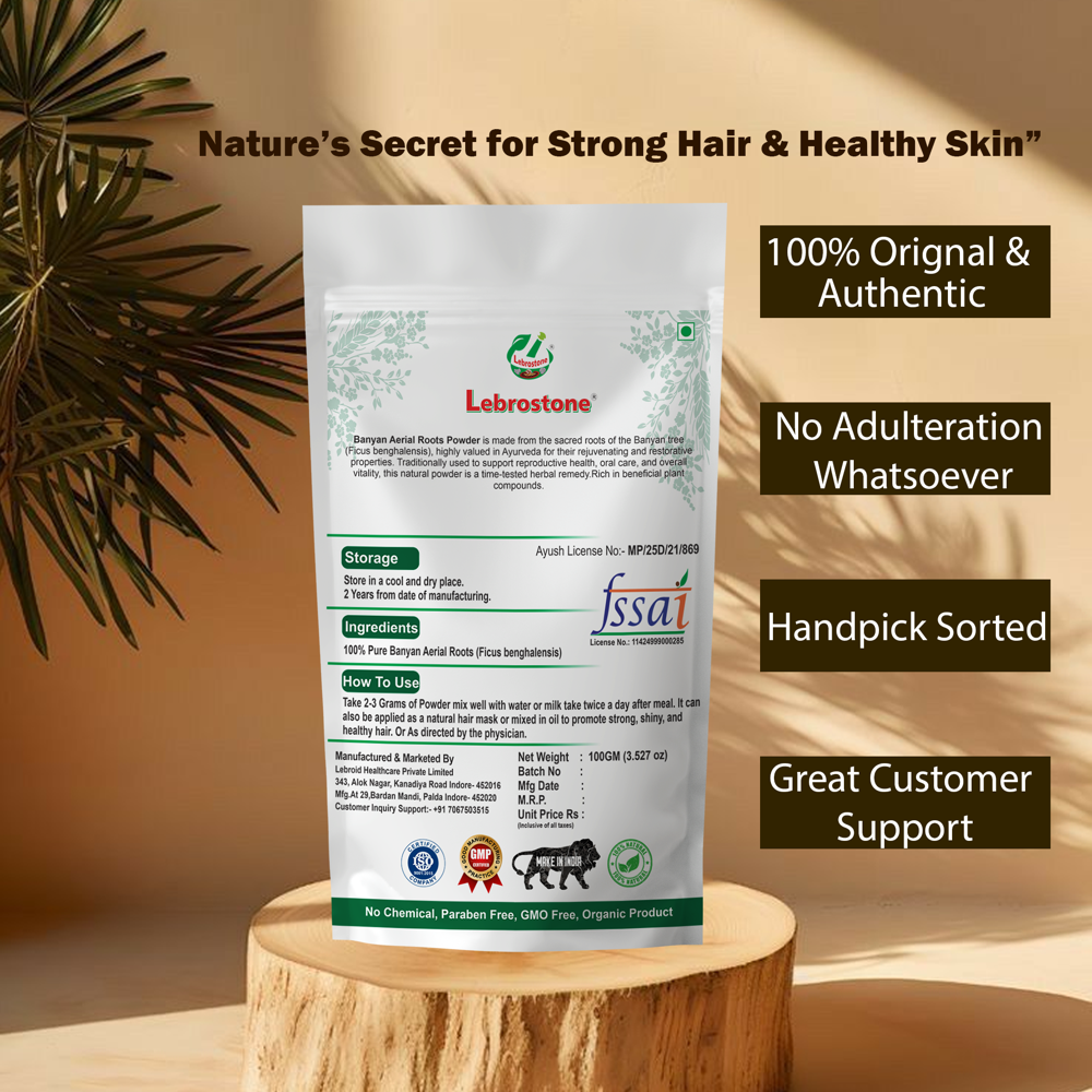 Lebrostone Banyan Aerial Roots Powder | Strength & Stamina Support | Ayurvedic Wellness Herb|100g
