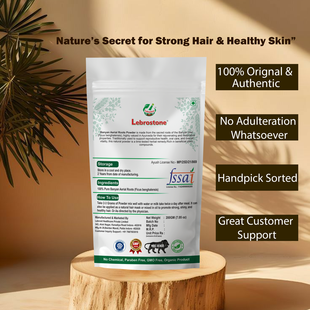 Lebrostone Banyan Aerial Roots Powder | Strength & Stamina Support | Ayurvedic Wellness Herb|200g
