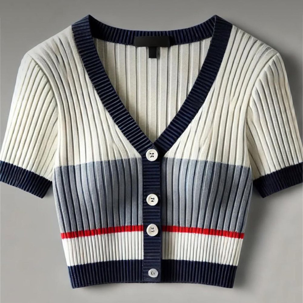 Women V Neck Block B Button Crop Top