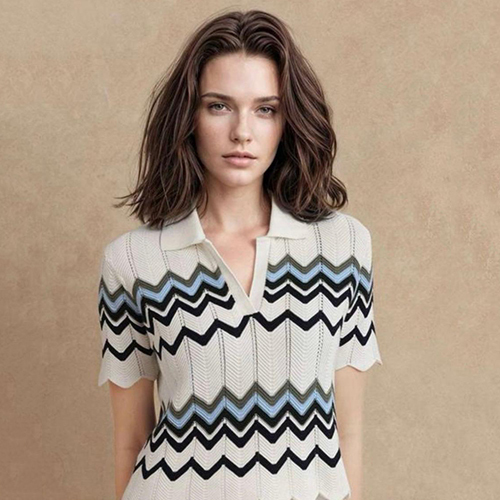 Short Sleeves Knit Crop Top With Collar