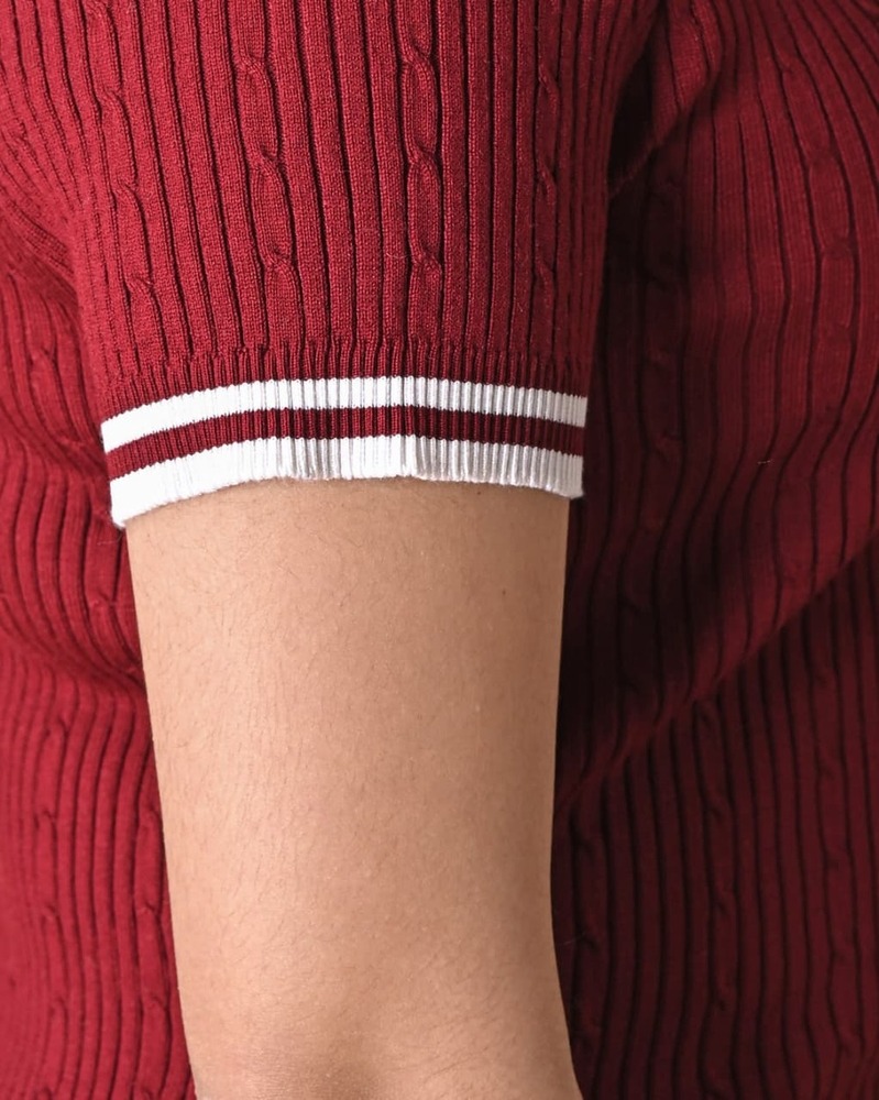 Women Ribbed Knitted Polo Collar Top -Stylish Ladies Casual top