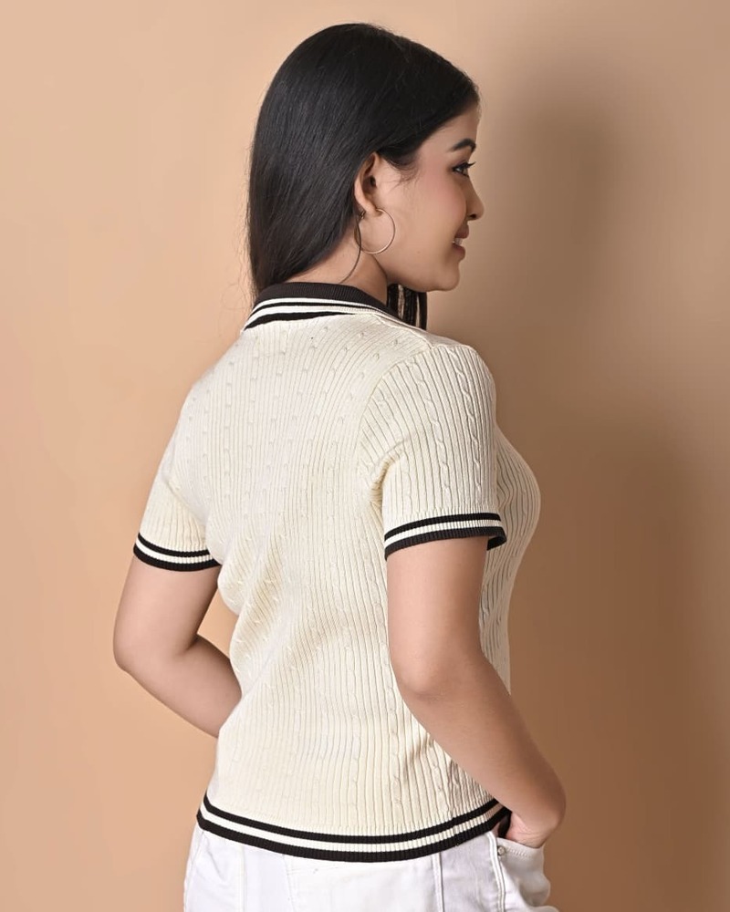 Women Off White Crop Top