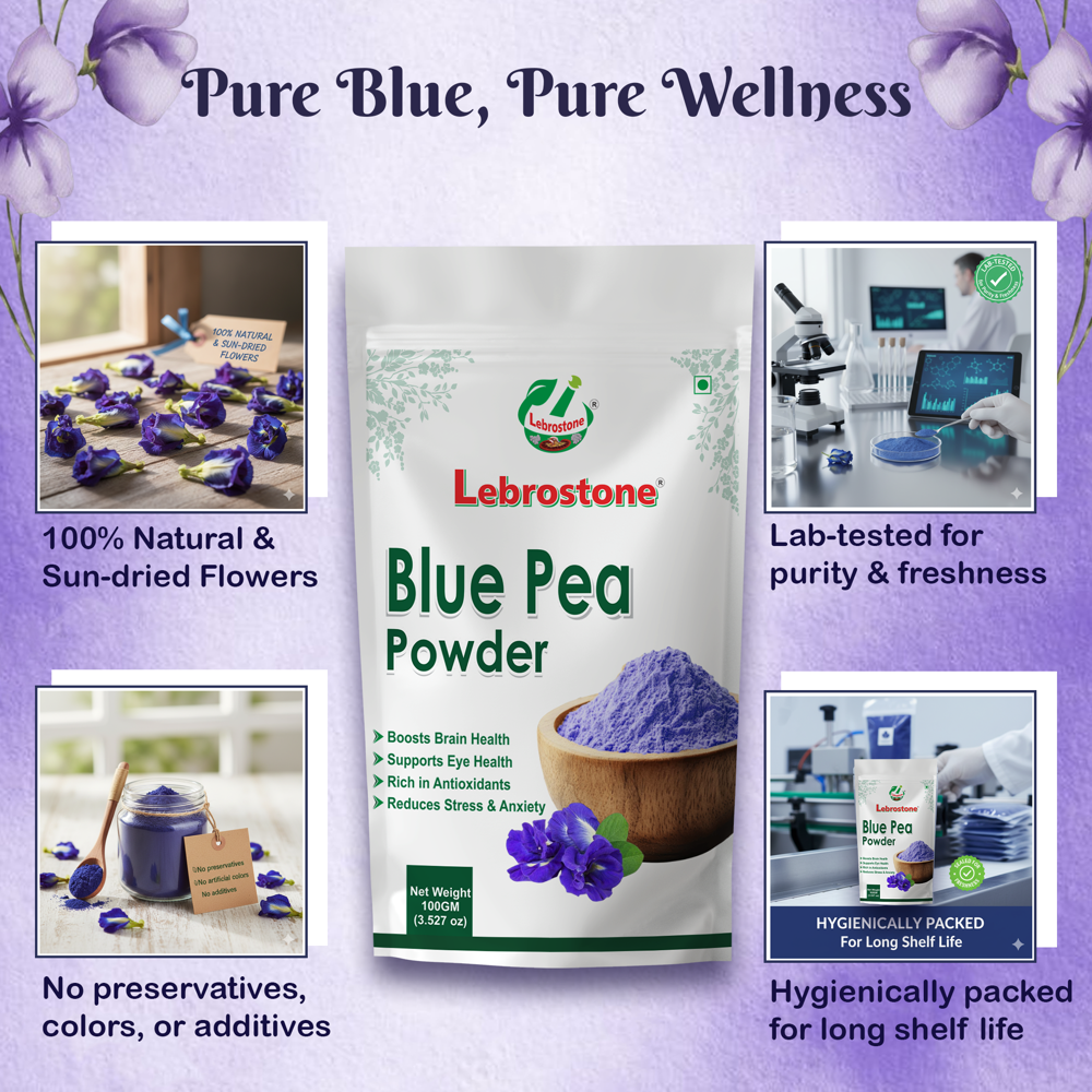 Lebrostone Blue Pea Powder | Stress Relief, Natural Detox & Heart Health Support|100g