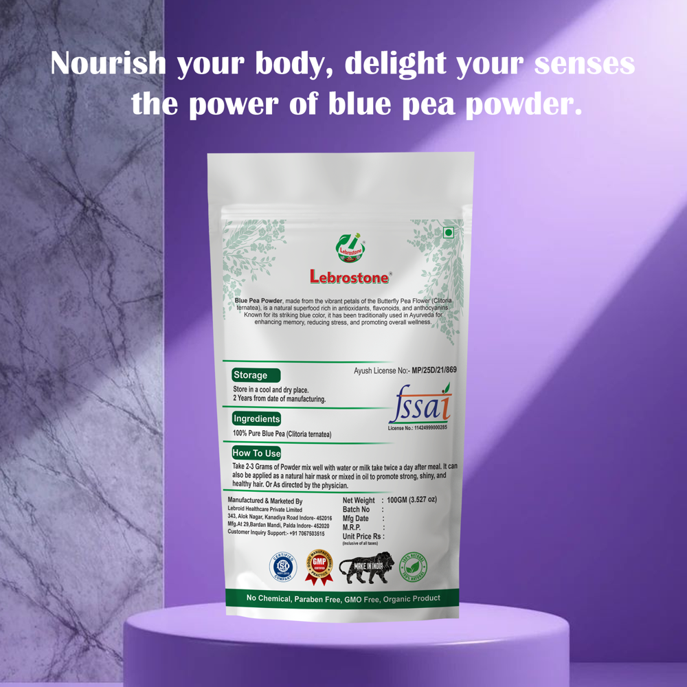 Lebrostone Blue Pea Powder | Stress Relief, Natural Detox & Heart Health Support|100g