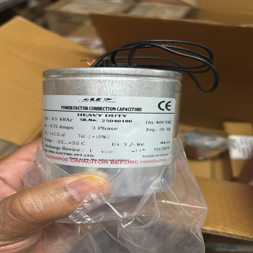 USHA ELECTRIC MAKE 0.5 Kvar 440 Volt 3 Phase Cylindrical Type Capacitor