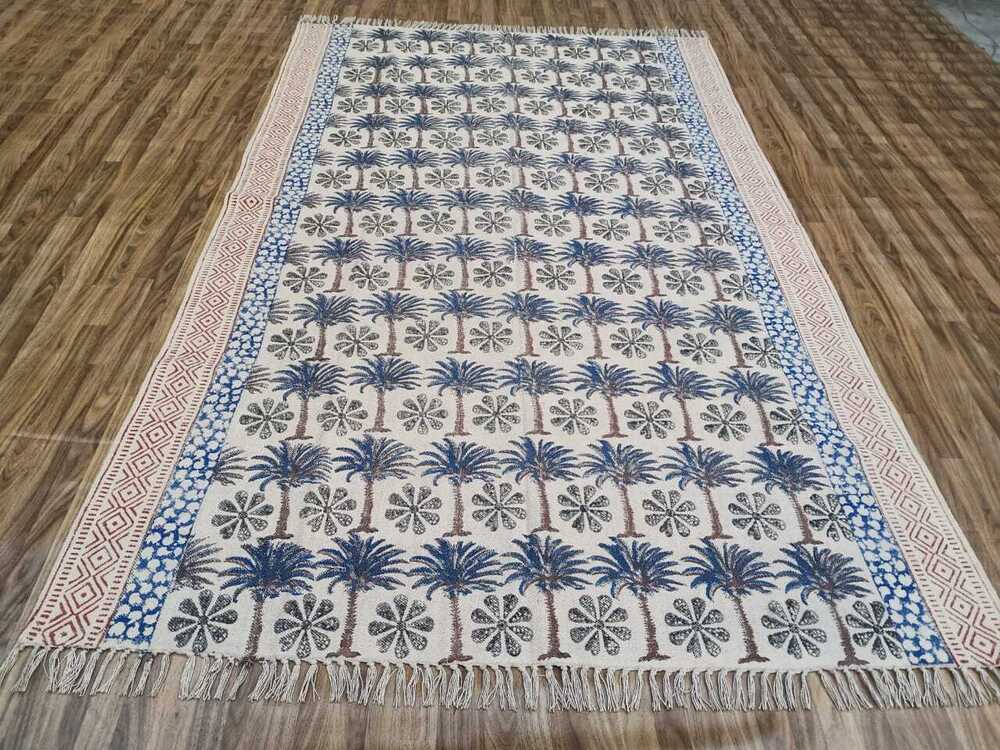 White Designer  Cotton Hand Block Print Rugs