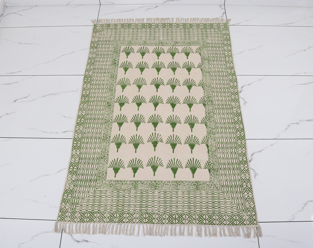 Cotton Hand Block Print Rugs - Color: Multicolor