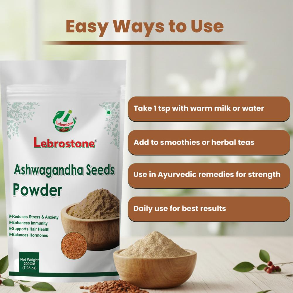Lebrostone Ashwagandha Seeds Powder | Reduces Stress & Fatigue, Boosts Energy & Immunity|100g