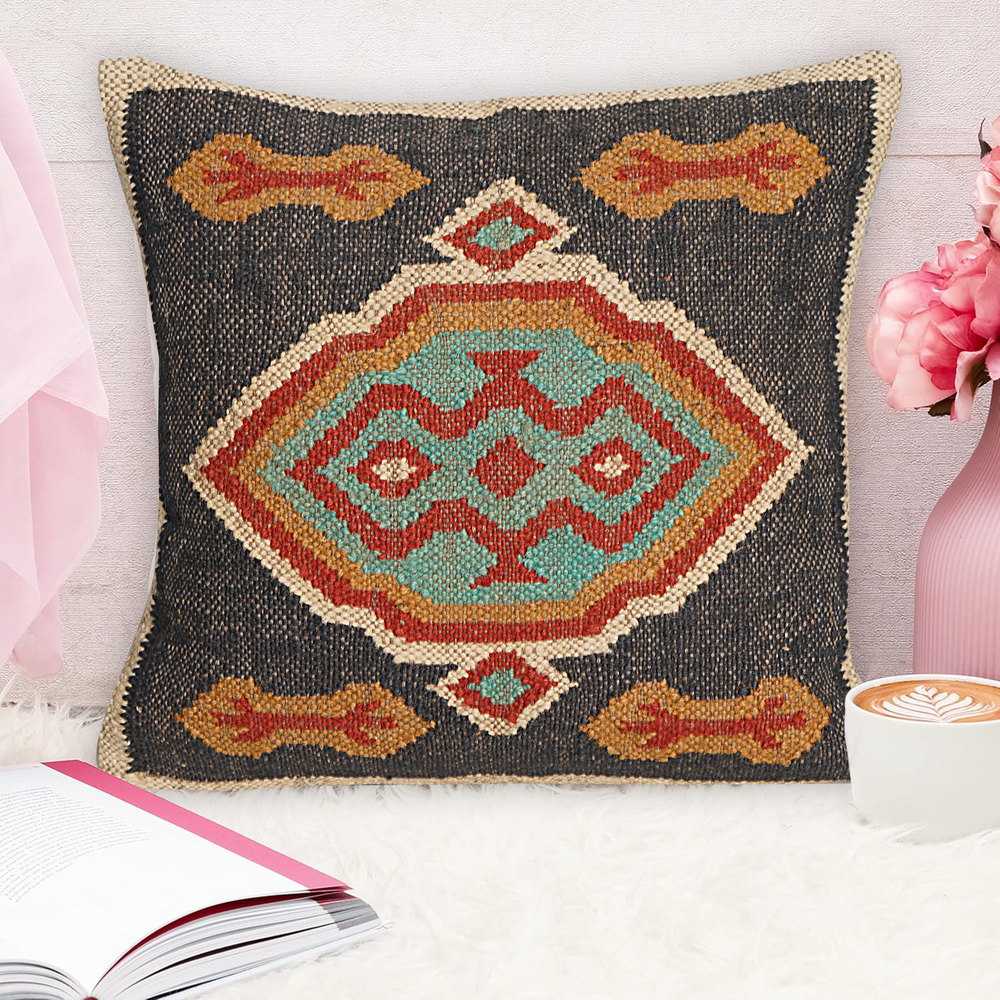 Designer Wool Jute Cushion Cover