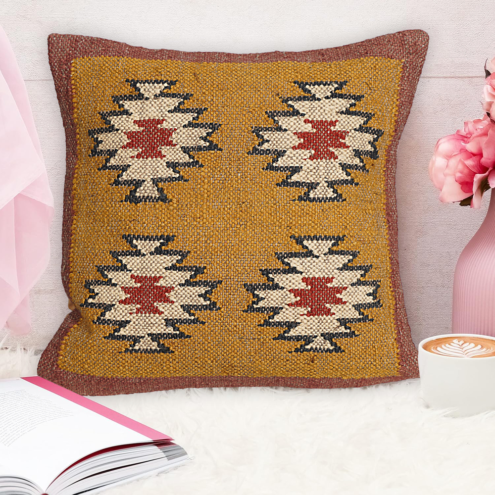 Fancy Wool Jute Cushion Cover