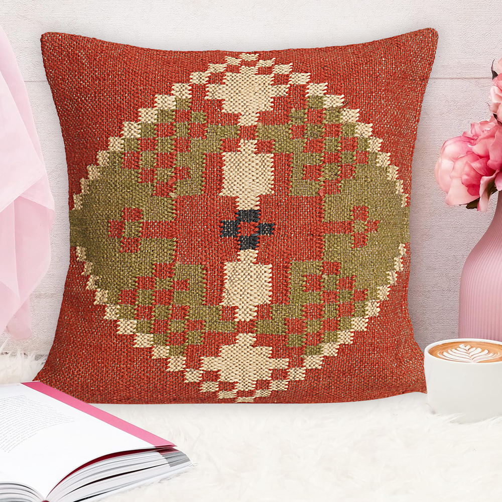 Fancy Wool Jute Cushion Cover