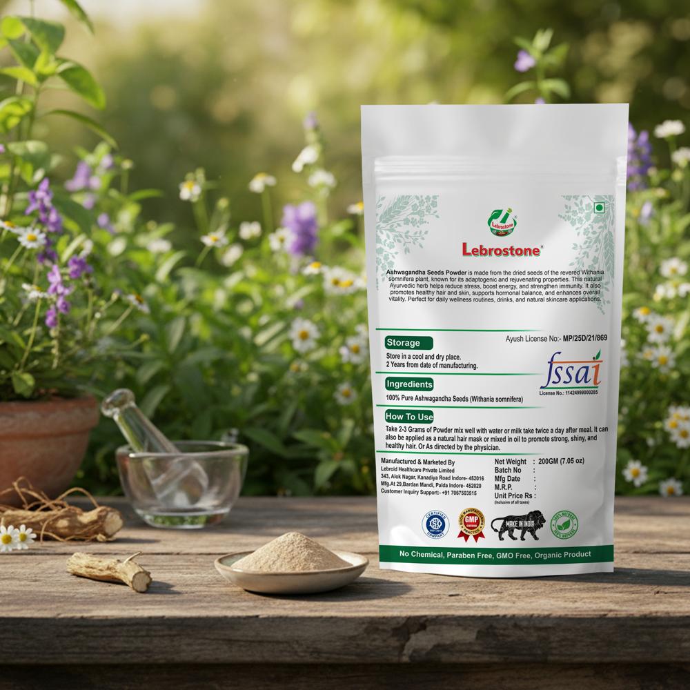 Lebrostone Ashwagandha Seeds Powder | Reduces Stress & Fatigue, Boosts Energy & Immunity|200g