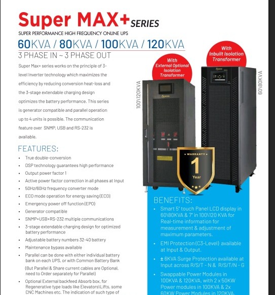 MICROTEK 80 KVA ONLINE UPS 3 PHASE IN 3 PHASE OUT with isolation transformer