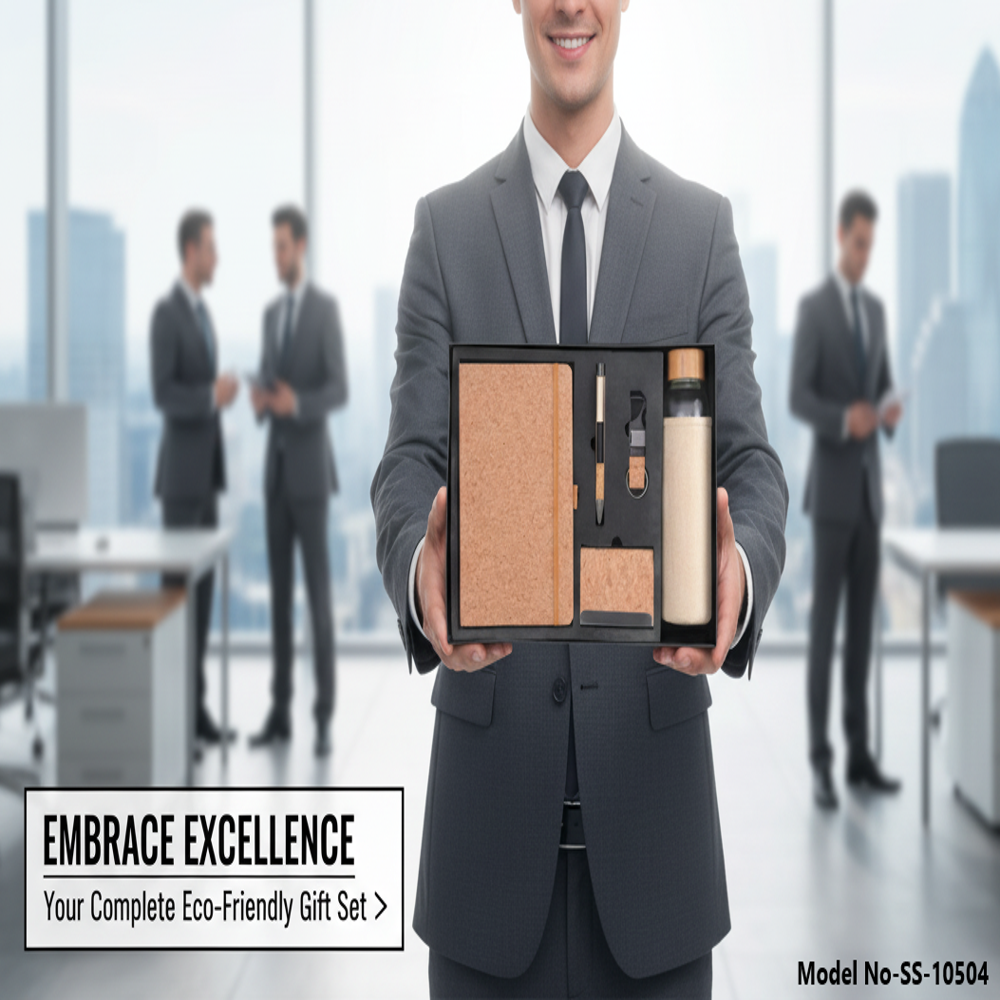 Cork Creations Premium Gift Set With Diary, Pen, Keychain, Cardholder And Water Bottle (SS-10504)