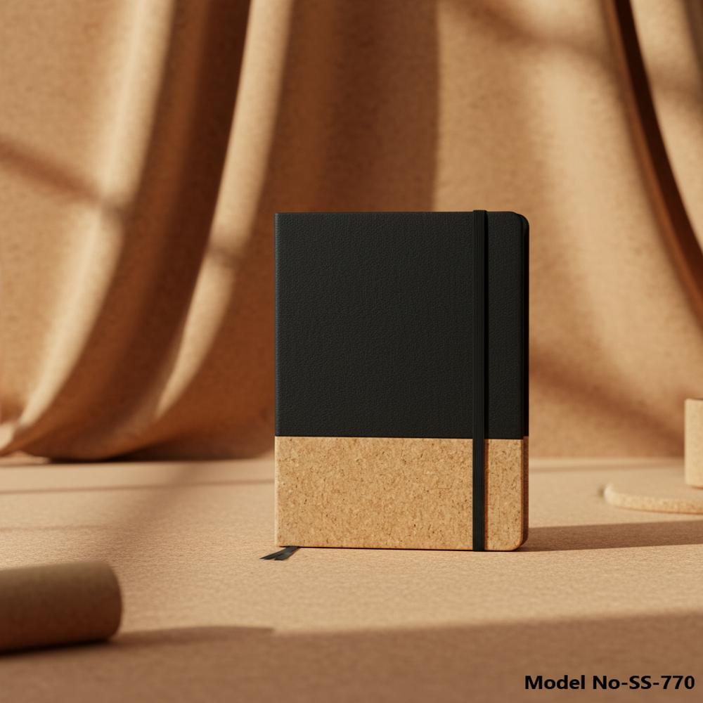 5-in-1 Eco-Luxury Bamboo & Black Cork Executive Diary, Pen, Keychain & Bottle Gift Suite (SS-10505)