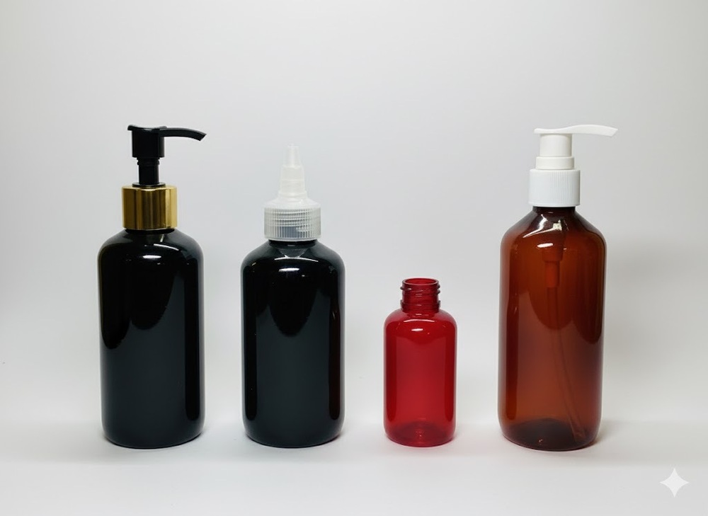 Round Boston Shape Pet Bottle - 50ml, 100ml, 200ml, 250ml, 500ml | Amber, White, Transparent, Black, Green, Flip Top, Recyclable, Closure Options Available